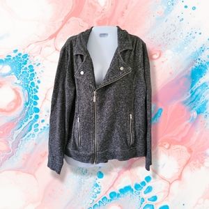 Style & Co | Y2K Black/Gray Marled Moto-Style Sweater Jacket (SIZE M)